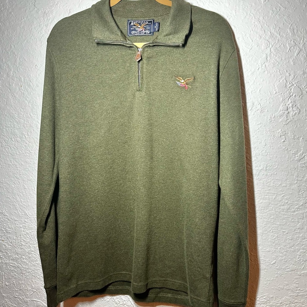 Men's American‎ Living Quarter Zip Eagle Flag Sweater Pullover SIZE M